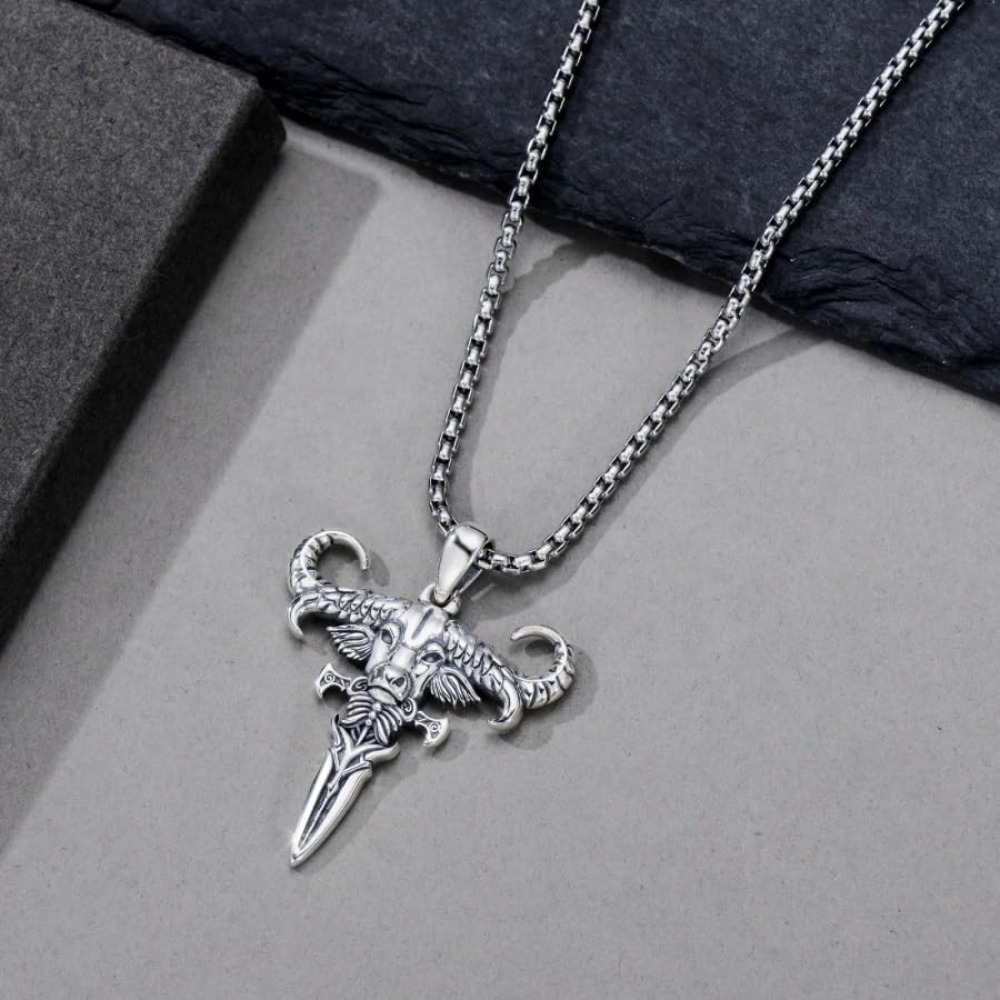 925 Sterling Silver Bull Head Pendant Necklace, Classic Gift